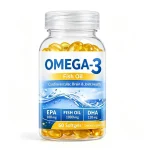 Omega-3 fish oil softgels in a clear private label bottle
